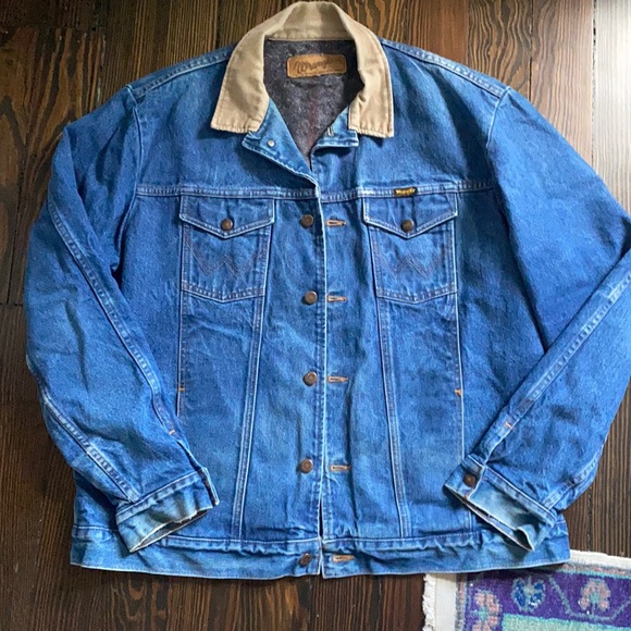 Vintage Wrangler Blanket lined denim trucker jacket mens XL prob size 42 - Picture 1 of 9